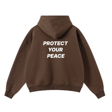 Load image into Gallery viewer, BROWN PROTECT YOUR PEACE ZIP-UP HOODIE
