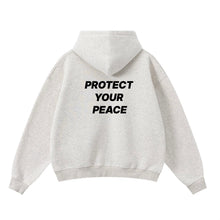 Load image into Gallery viewer, LIGHT GREY PROTECT YOUR PEACE ZIP-UP HOODIE
