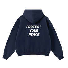 Load image into Gallery viewer, NAVY BLUE PROTECT YOUR PEACE ZIP-UP HOODIE
