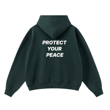 Load image into Gallery viewer, FOREST GREEN PROTECT YOUR PEACE ZIP-UP HOODIE
